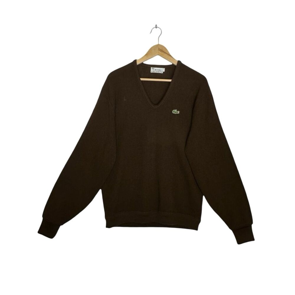IZOD LACOSTE Vintage Brown V-Neck Sweater Size Large